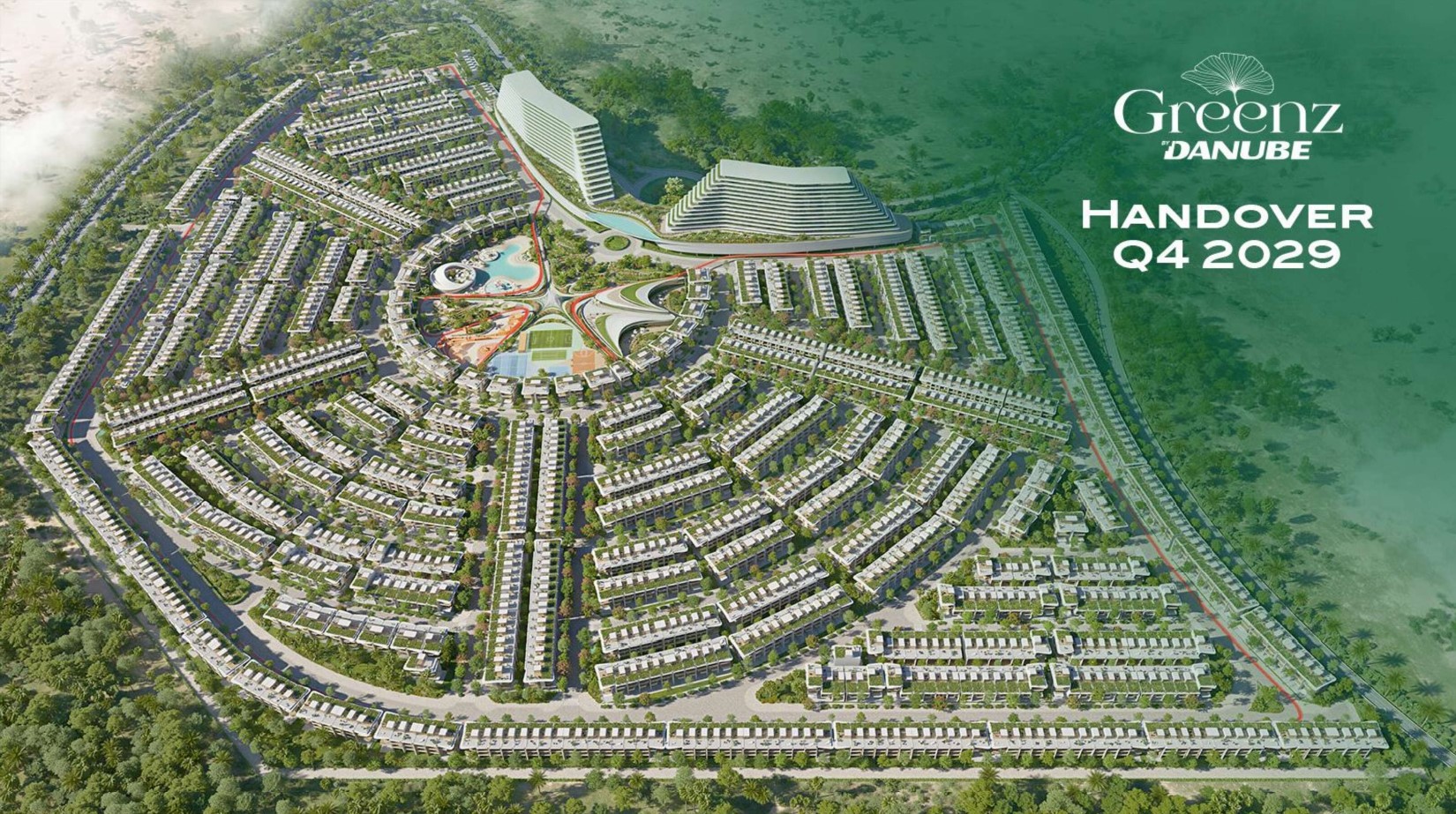 Greenz by Danube master plan showing community layout, roads, and green areas